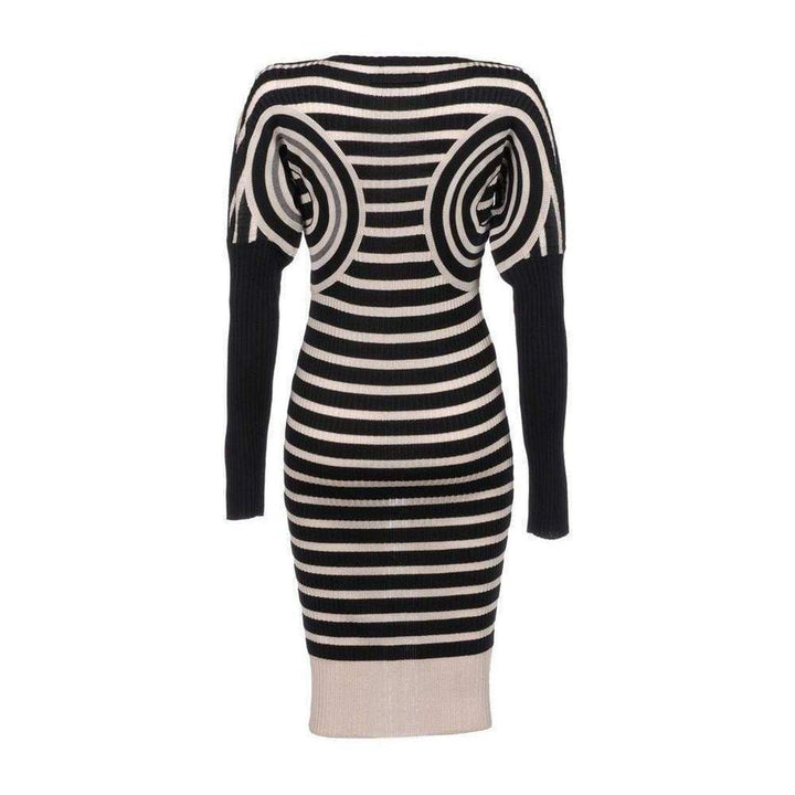 Mixed Wool Striped Optical Illusion Dress