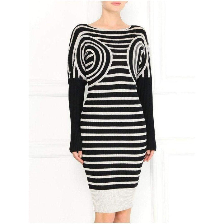 Mixed Wool Striped Optical Illusion Dress