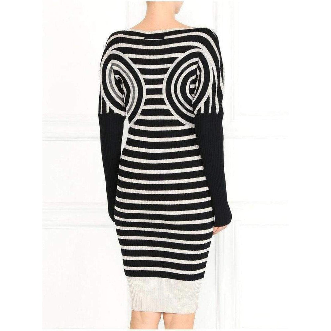 Mixed Wool Striped Optical Illusion Dress