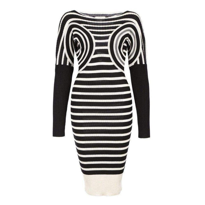 Jean Paul Gaultier-Mixed Wool Striped Optical Illusion Dress - Runway Catalog