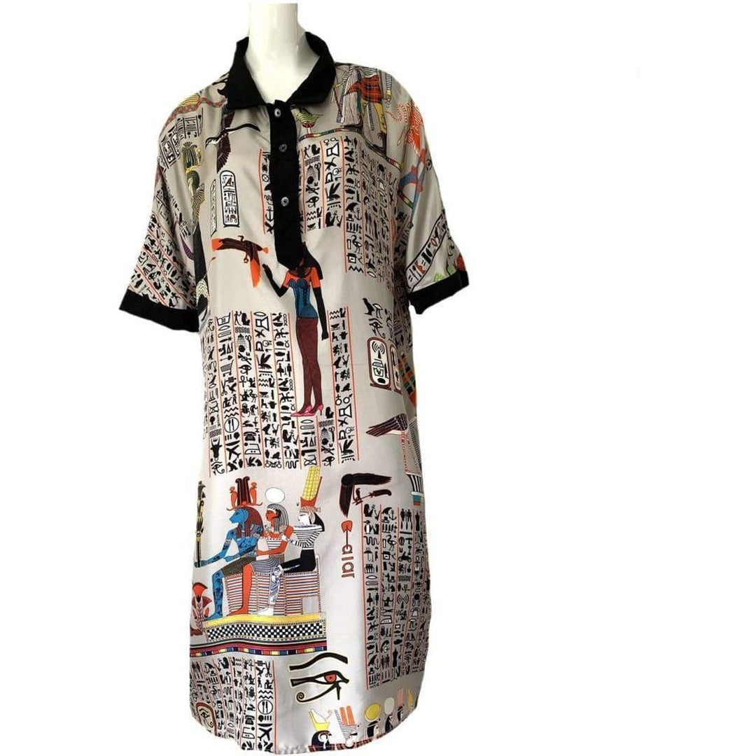 Oversized Egyptian Print Silk dress