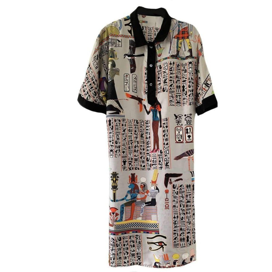 Jean Paul Gaultier-Oversized Egyptian Print Silk dress - Runway Catalog