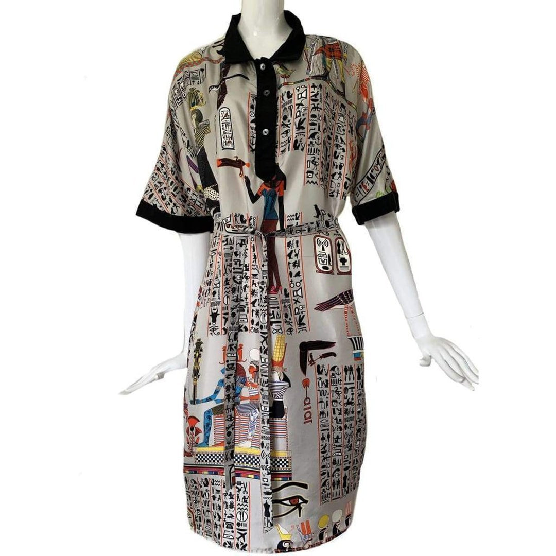 Oversized Egyptian Print Silk dress
