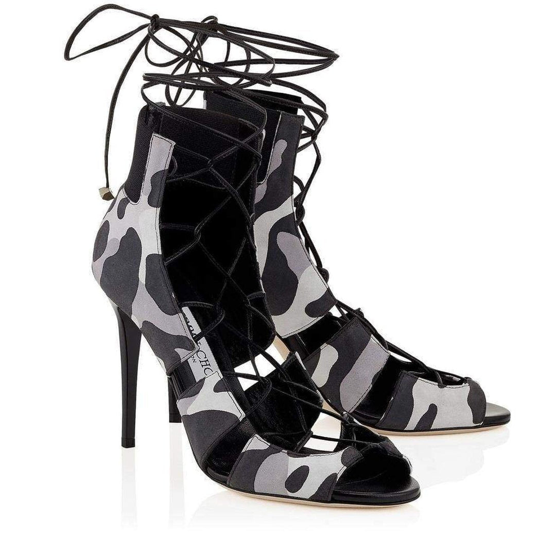 Black Myrtle 100 Camouflage Print Nubuck Sandals