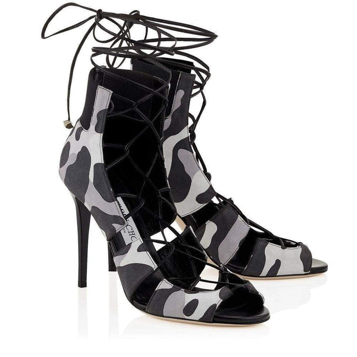 Black Myrtle 100 Camouflage Print Nubuck Sandals