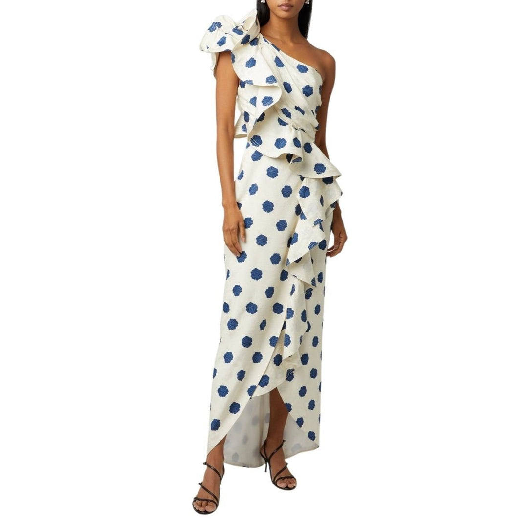 Japanese Decor Blue Floral Ruffled Dress