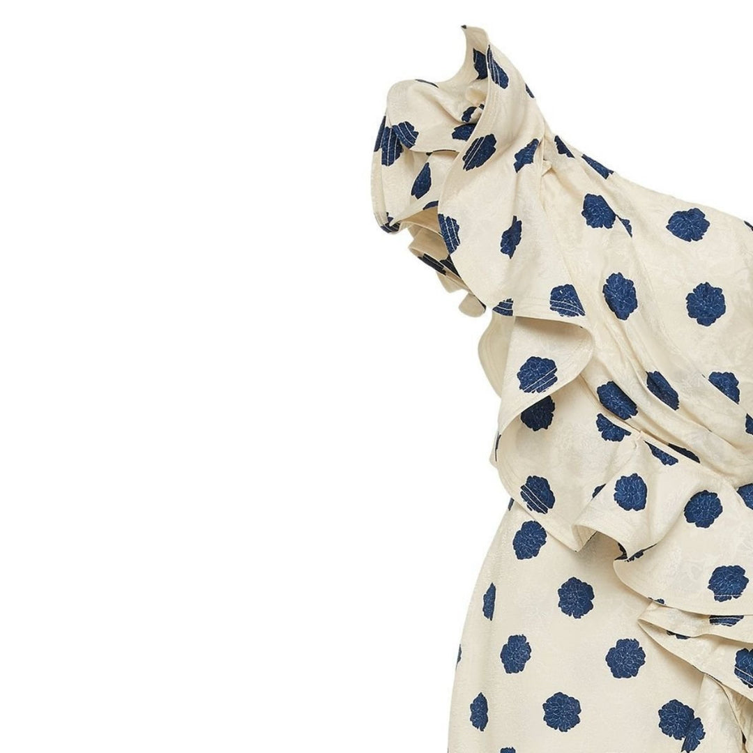 Japanese Decor Blue Floral Ruffled Dress