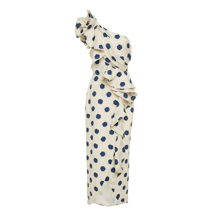 Johanna Ortiz-Japanese Decor Blue Floral Ruffled Dress - Runway Catalog