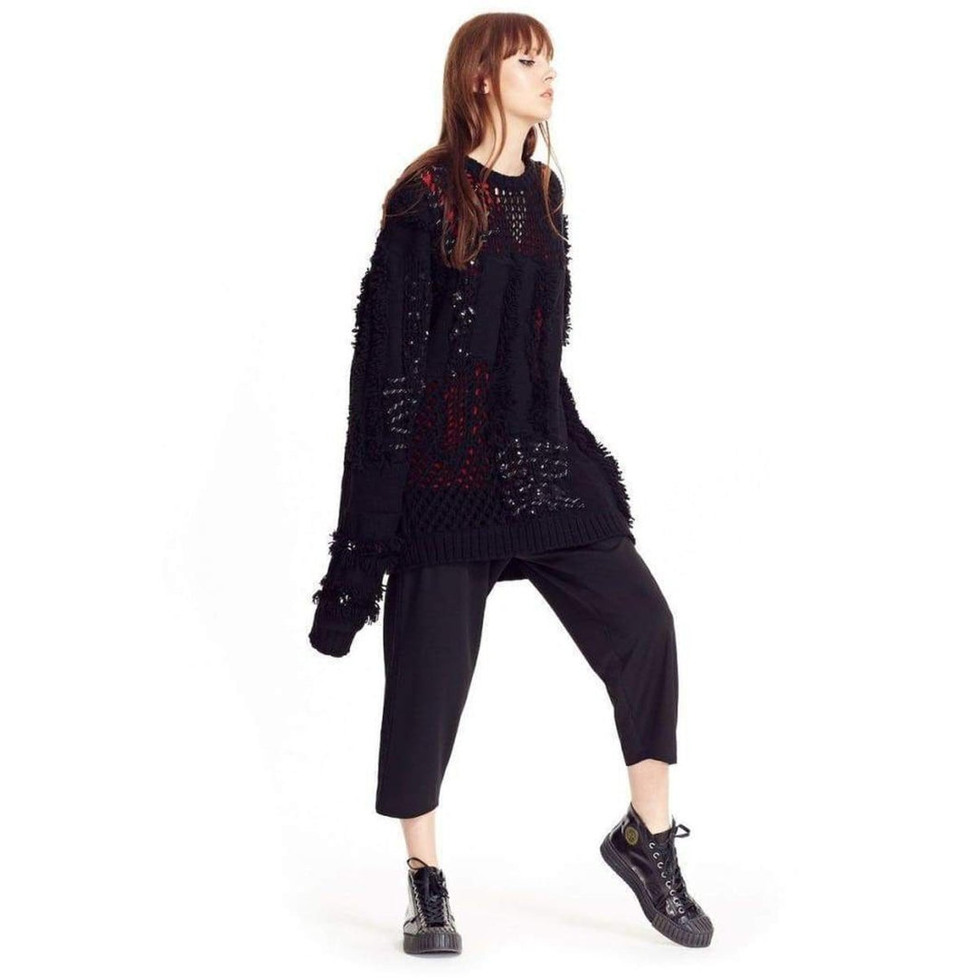 Koché Embellished Open Knit Wool Blend Sweater