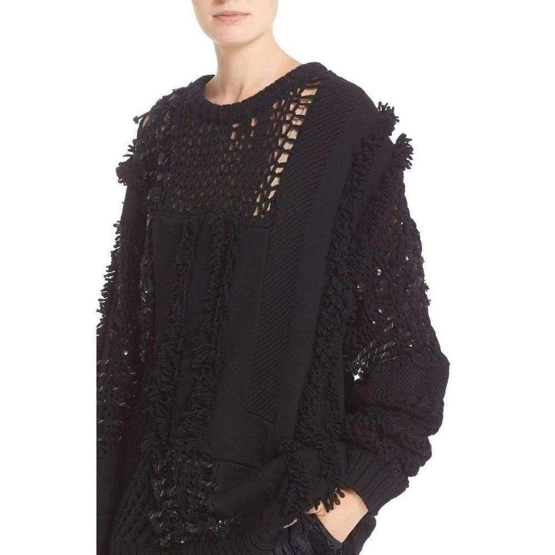 Koché Embellished Open Knit Wool Blend Sweater