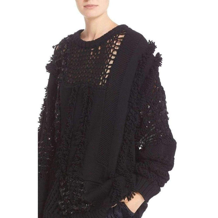 Koché Embellished Open Knit Wool Blend Sweater