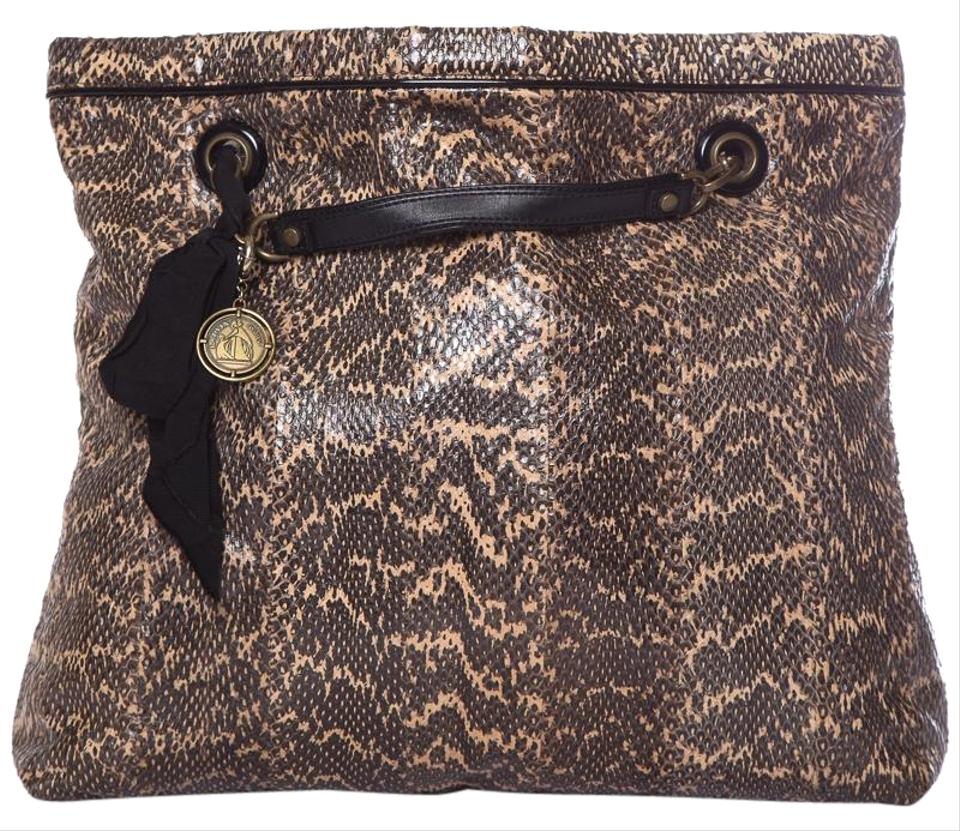 Lanvin Cabas Amaila Brown Snakeskin Leather Tote