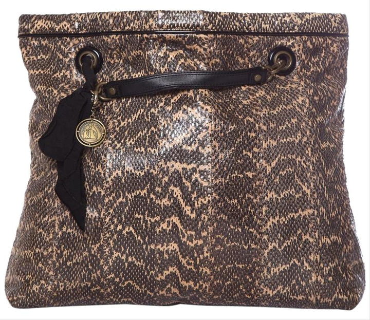 Lanvin Cabas Amaila Brown Snakeskin Leather Tote