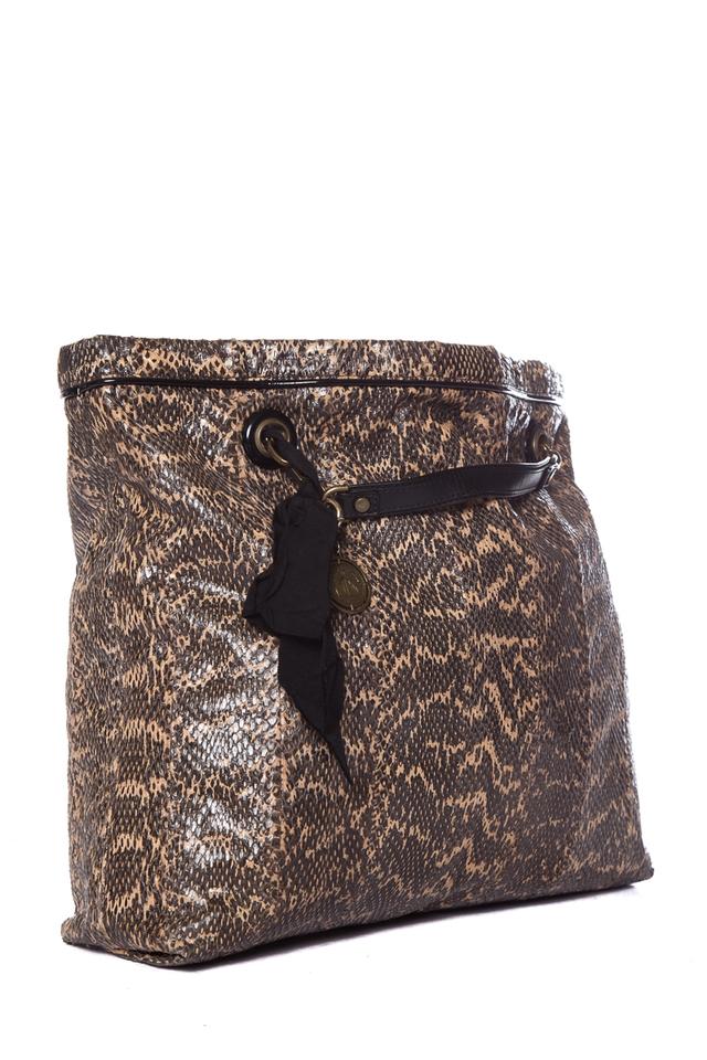 Lanvin Cabas Amaila Brown Snakeskin Leather Tote