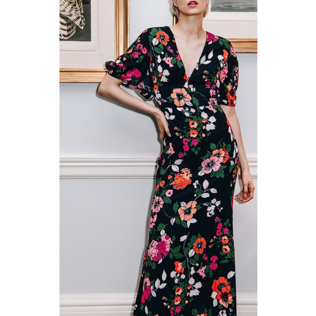 Floral Printed Georgette V-Neck Gown