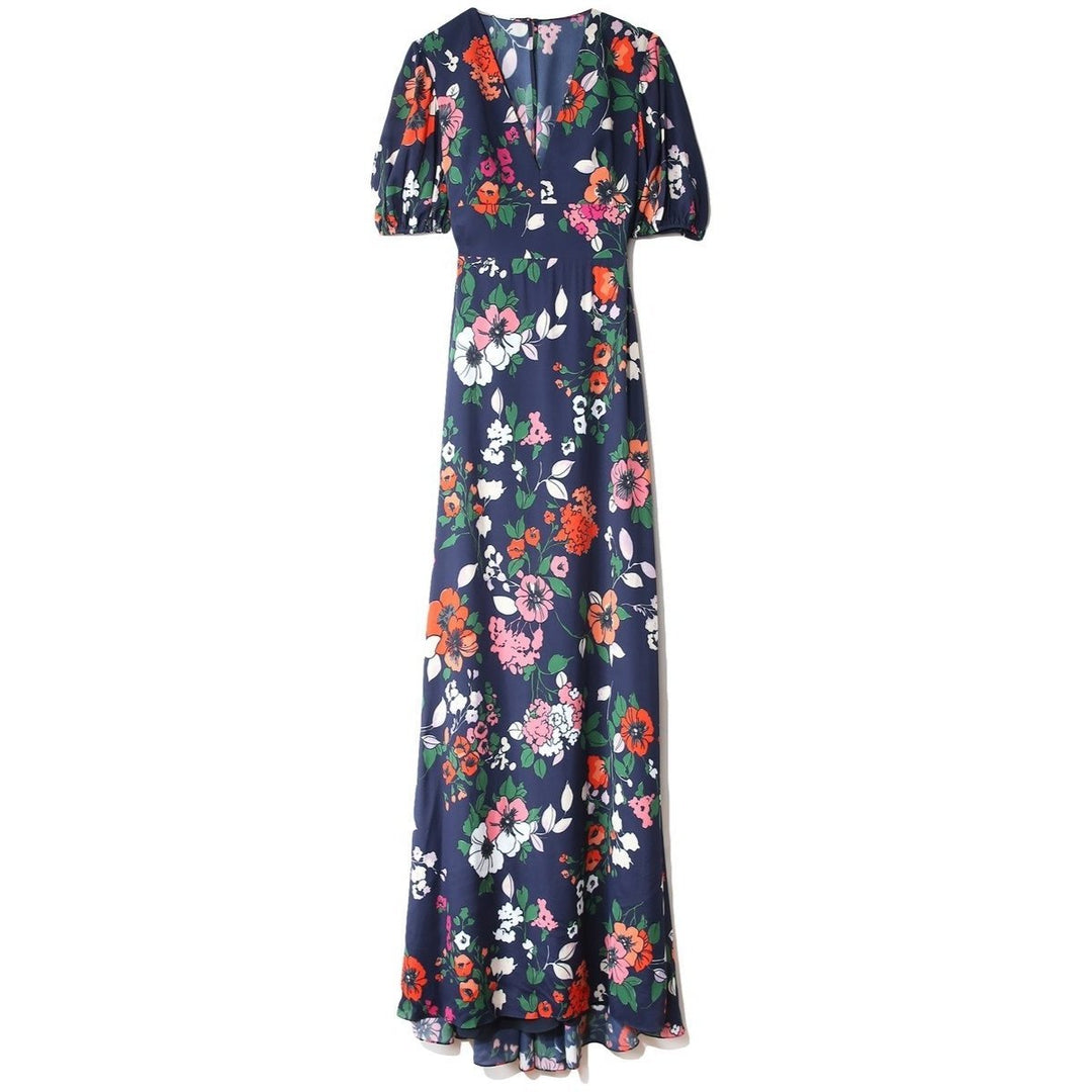 Lela Rose-Floral Printed Georgette V-Neck Gown - Runway Catalog