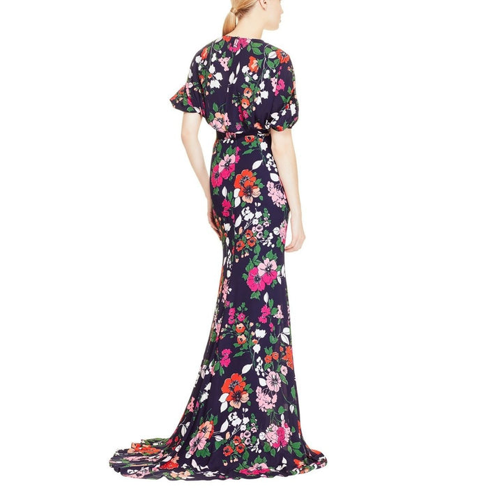 Floral Printed Georgette V-Neck Gown