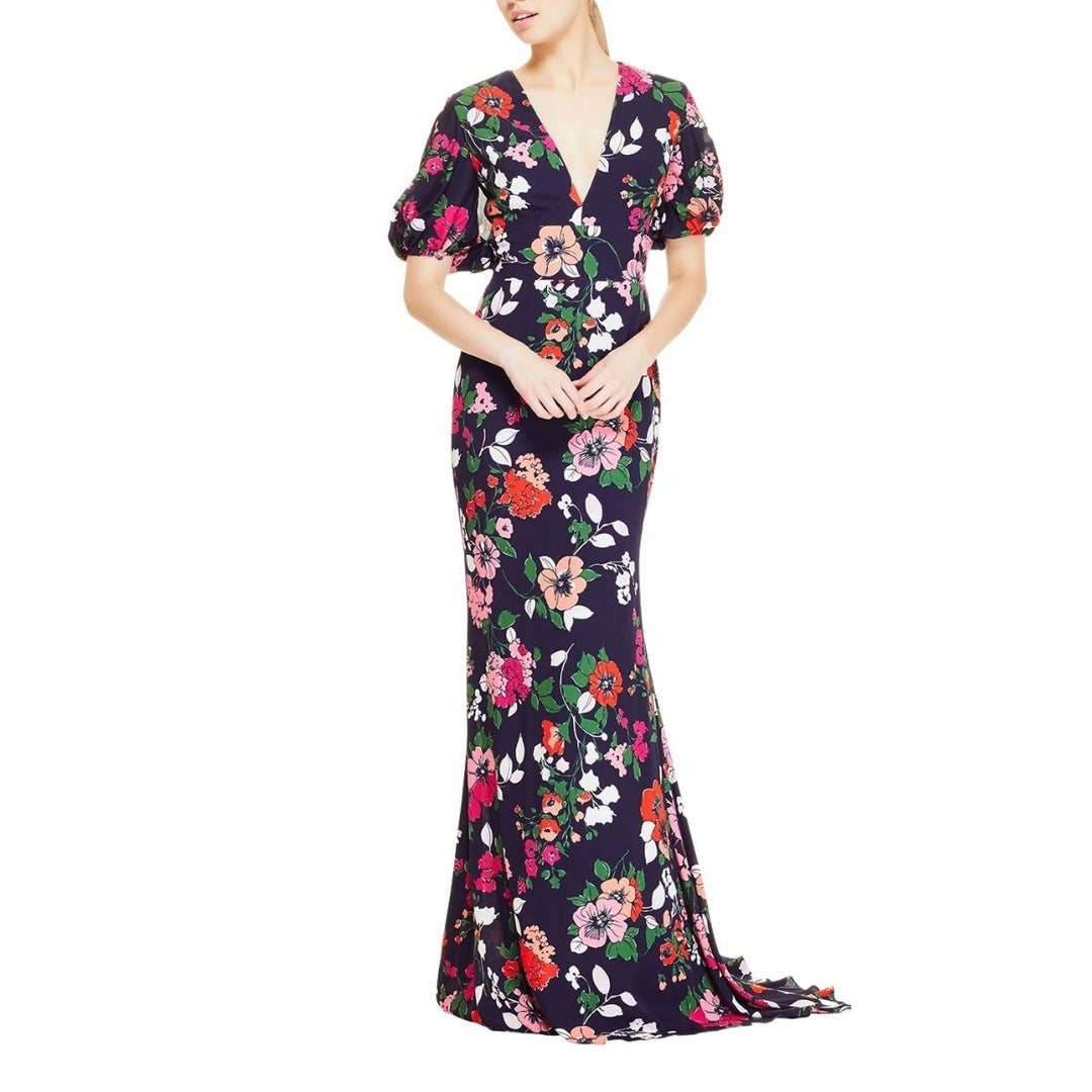 Floral Printed Georgette V-Neck Gown
