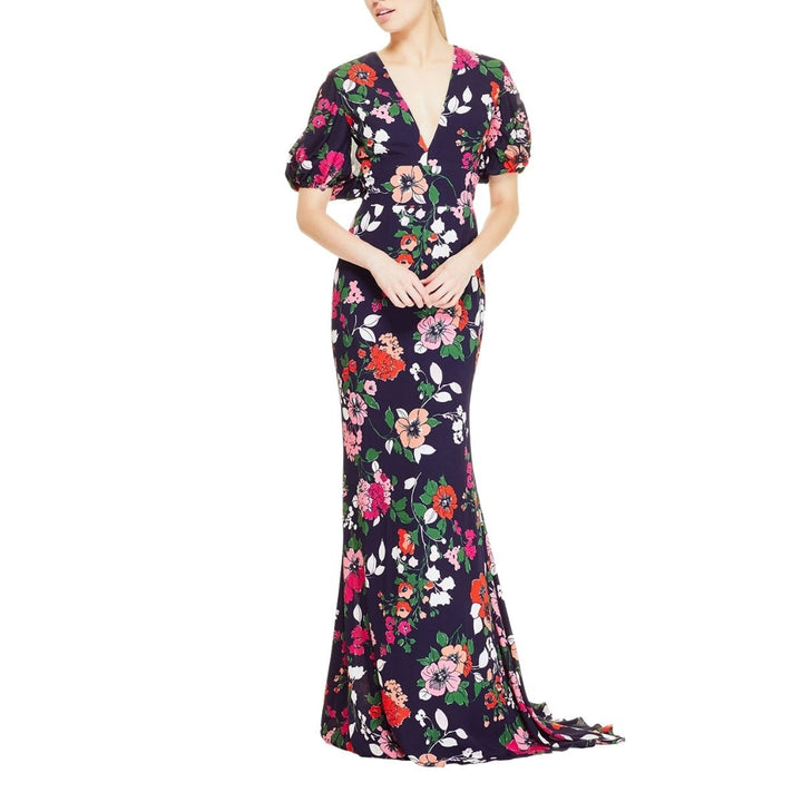Floral Printed Georgette V-Neck Gown