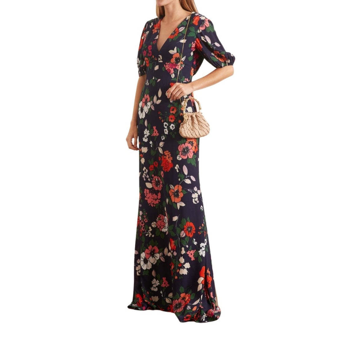 Floral Printed Georgette V-Neck Gown