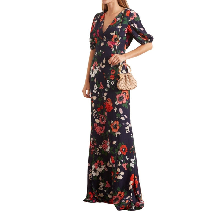 Floral Printed Georgette V-Neck Gown
