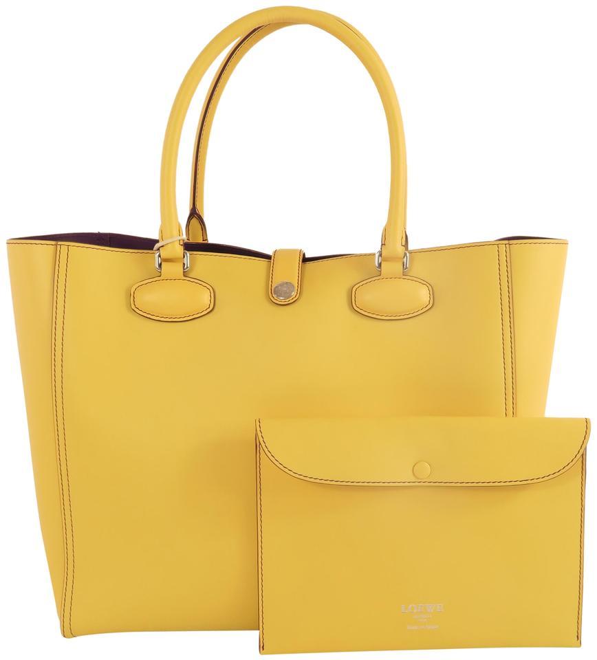 Loewe W Structured W/Pouch Yellow Calfskin Leather Tote