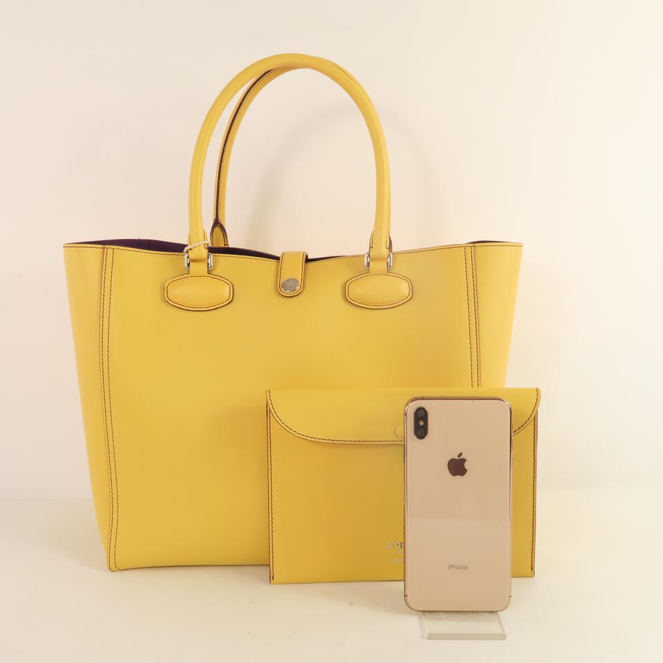 Loewe W Structured W/Pouch Yellow Calfskin Leather Tote