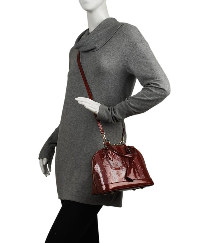 L*V M91593 Alma BB Red Striped Vernis Satchel Bag