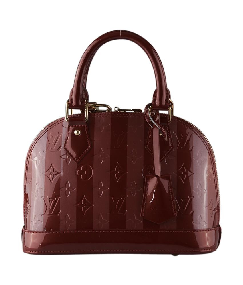 L*V M91593 Alma BB Red Striped Vernis Satchel Bag
