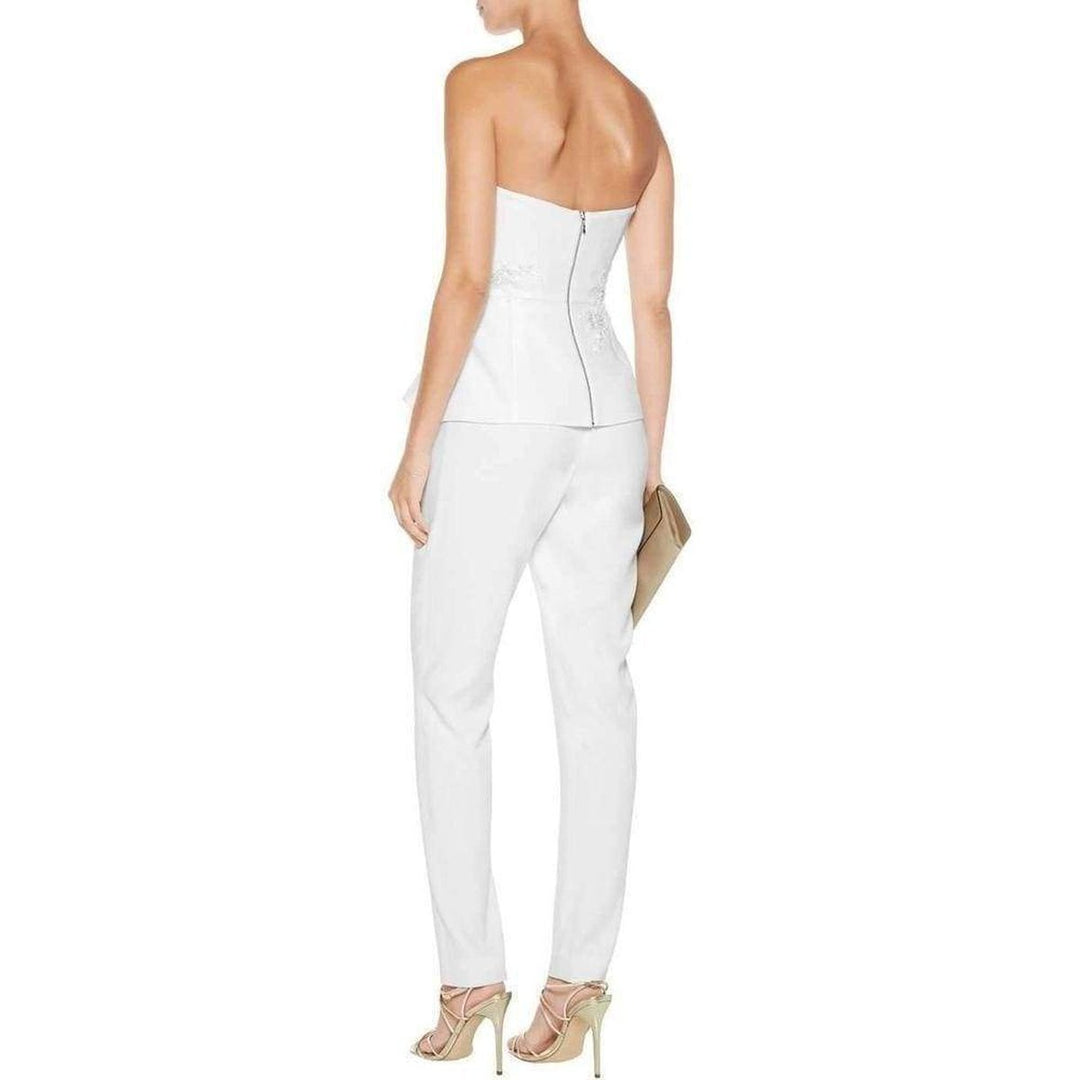 Embellished Crepe Ivory Jumpsuit