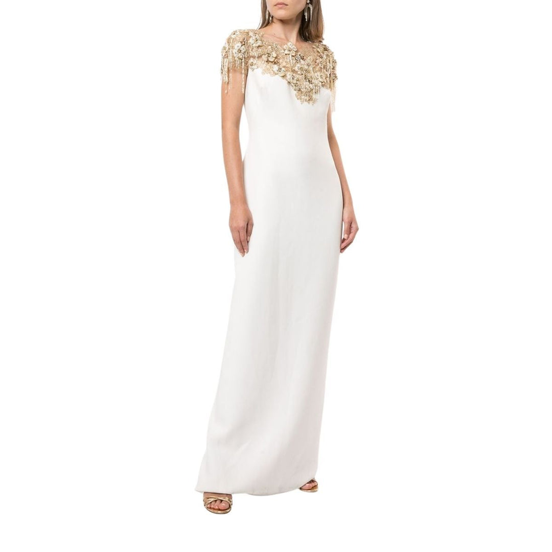Embellished Tulle-trimmed Crepe Gown