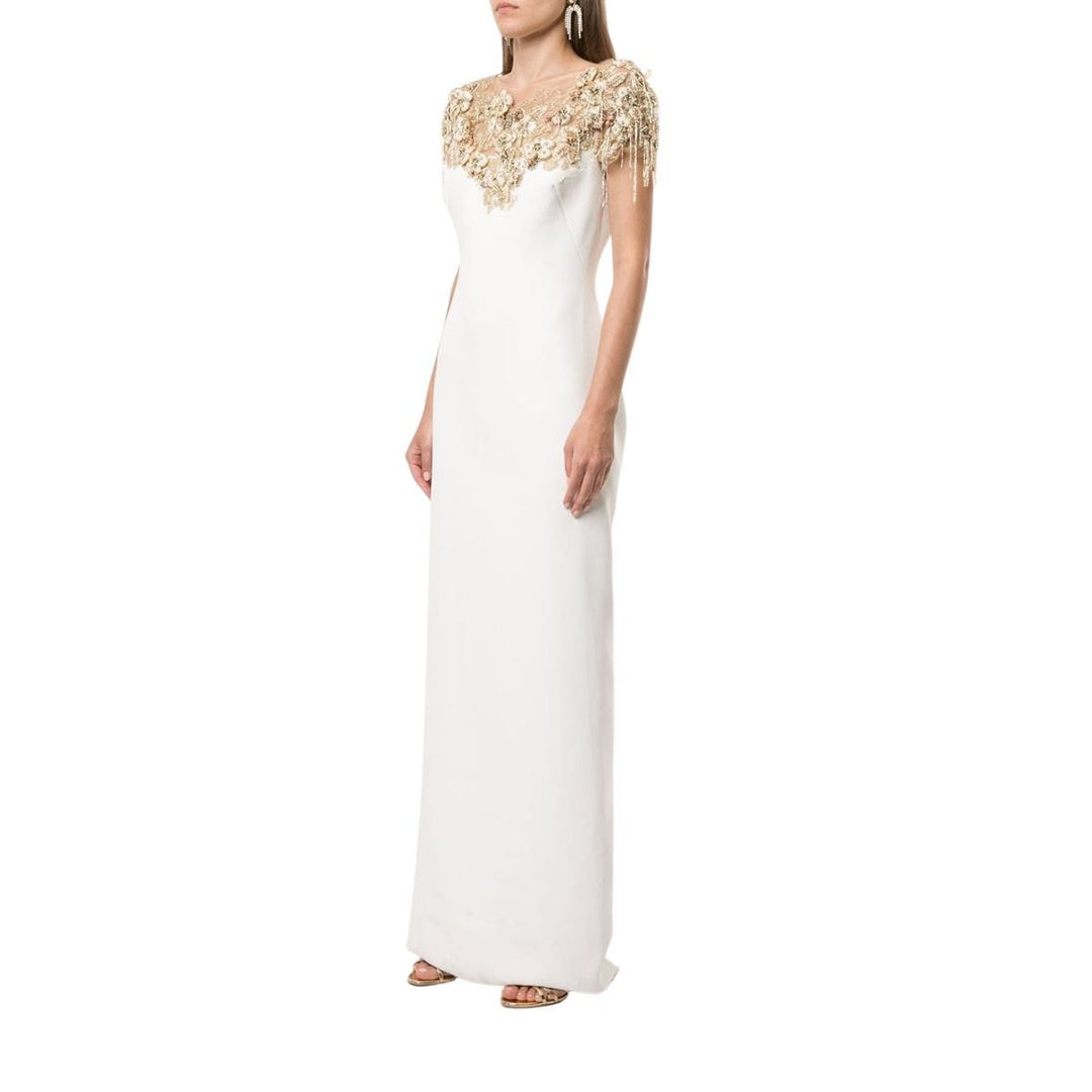Embellished Tulle-trimmed Crepe Gown