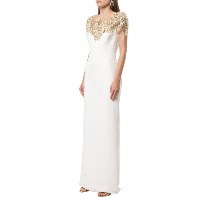 Embellished Tulle-trimmed Crepe Gown