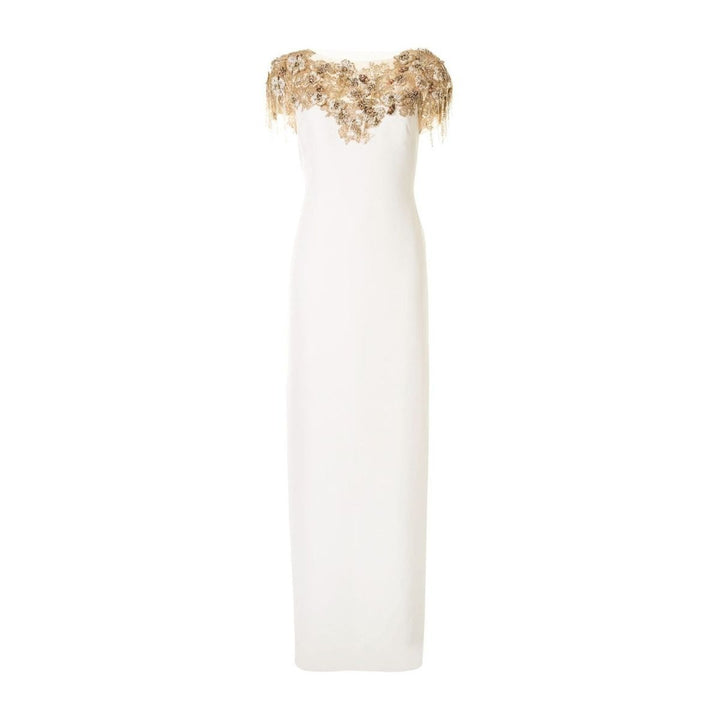 Marchesa Notte-Off-White Gold Sequin Embellished Long Dress - Runway Catalog