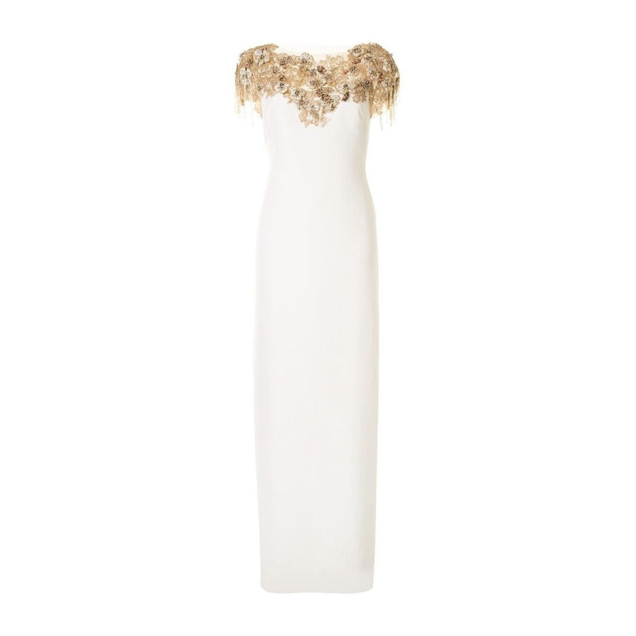 Marchesa Notte-Off-White Gold Sequin Embellished Long Dress - Runway Catalog