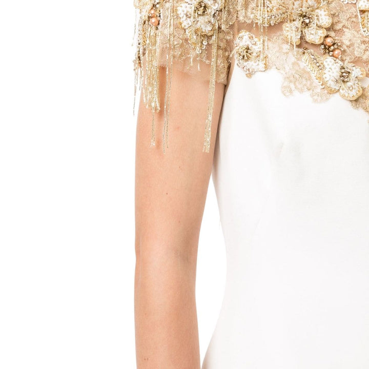 Embellished Tulle-trimmed Crepe Gown