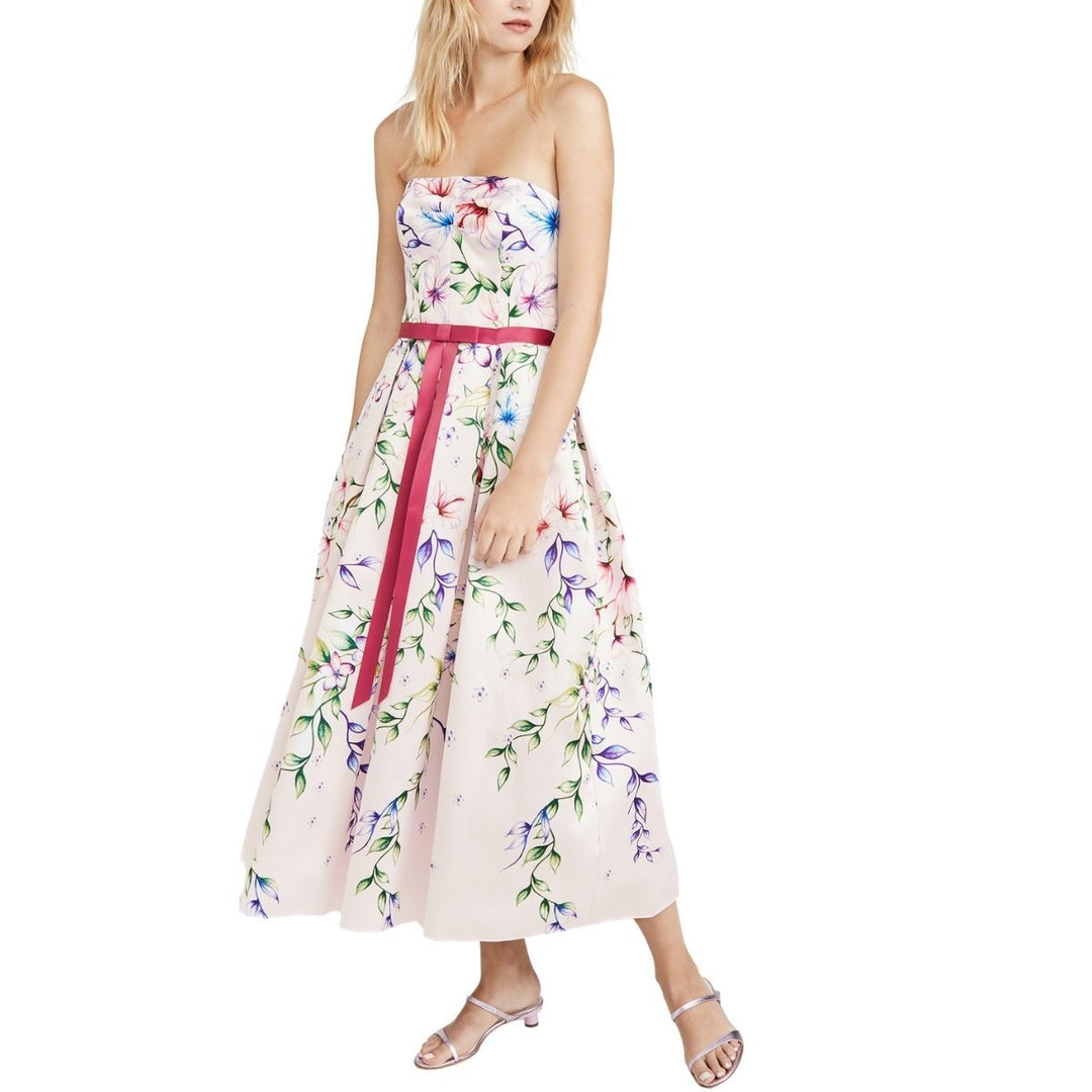 Strapless Printed Mikado Corseted Gown