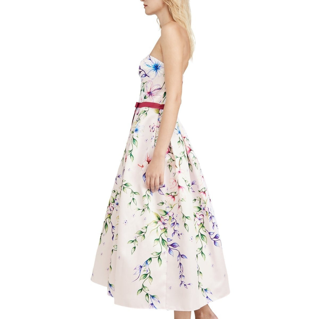 Strapless Printed Mikado Corseted Gown