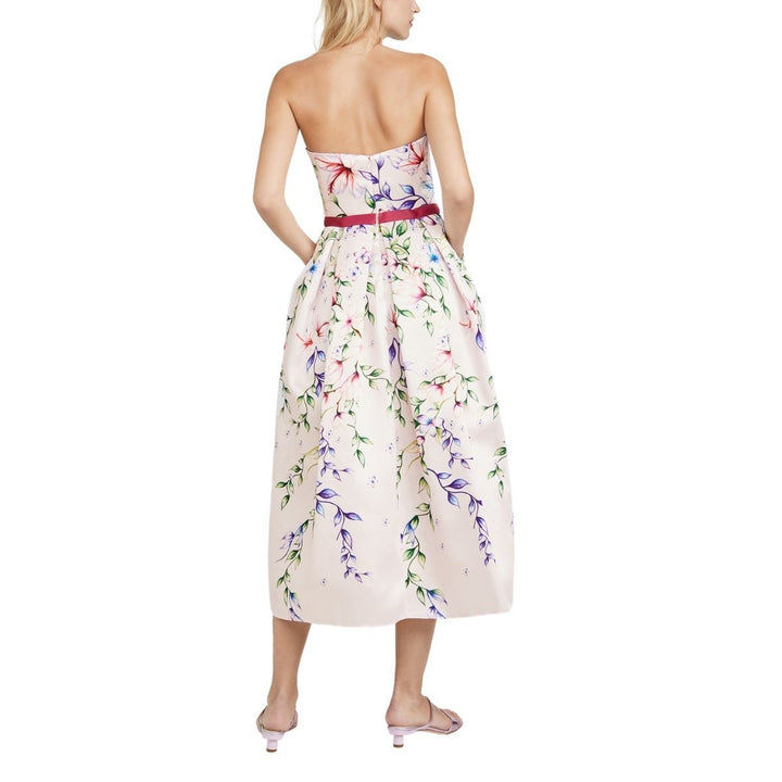 Strapless Printed Mikado Corseted Gown