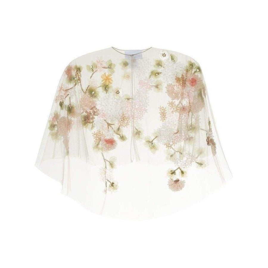 Marchesa Notte-Tulle Capelet with 3d Flowers - Runway Catalog