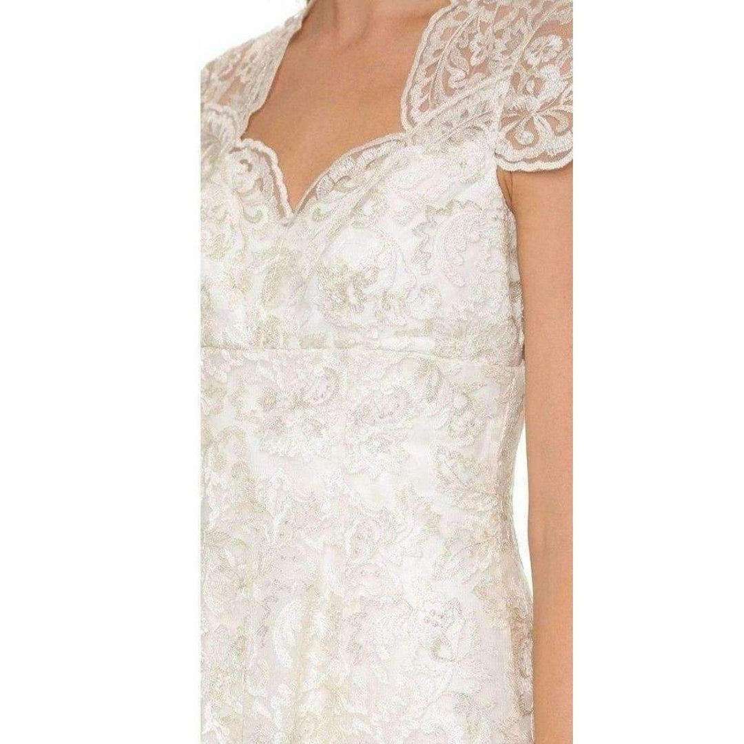 White Metallic Lace Cap Sleeve Dress