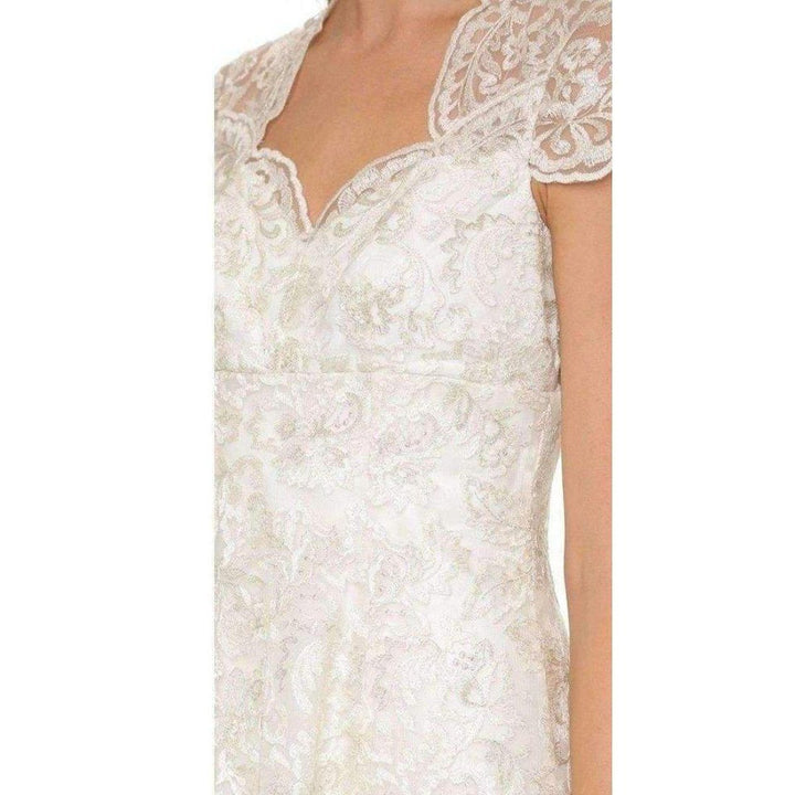 White Metallic Lace Cap Sleeve Dress
