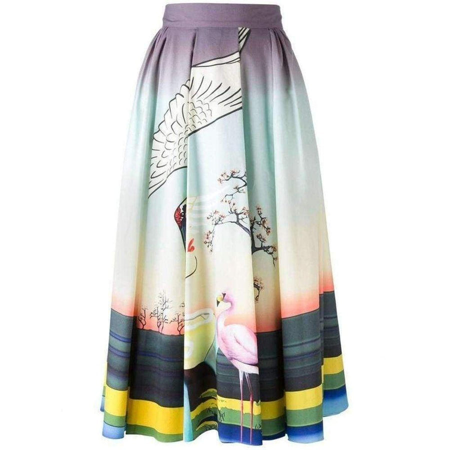 Mary Katrantzou-Flamingo Print Cotton Skirt - Runway Catalog