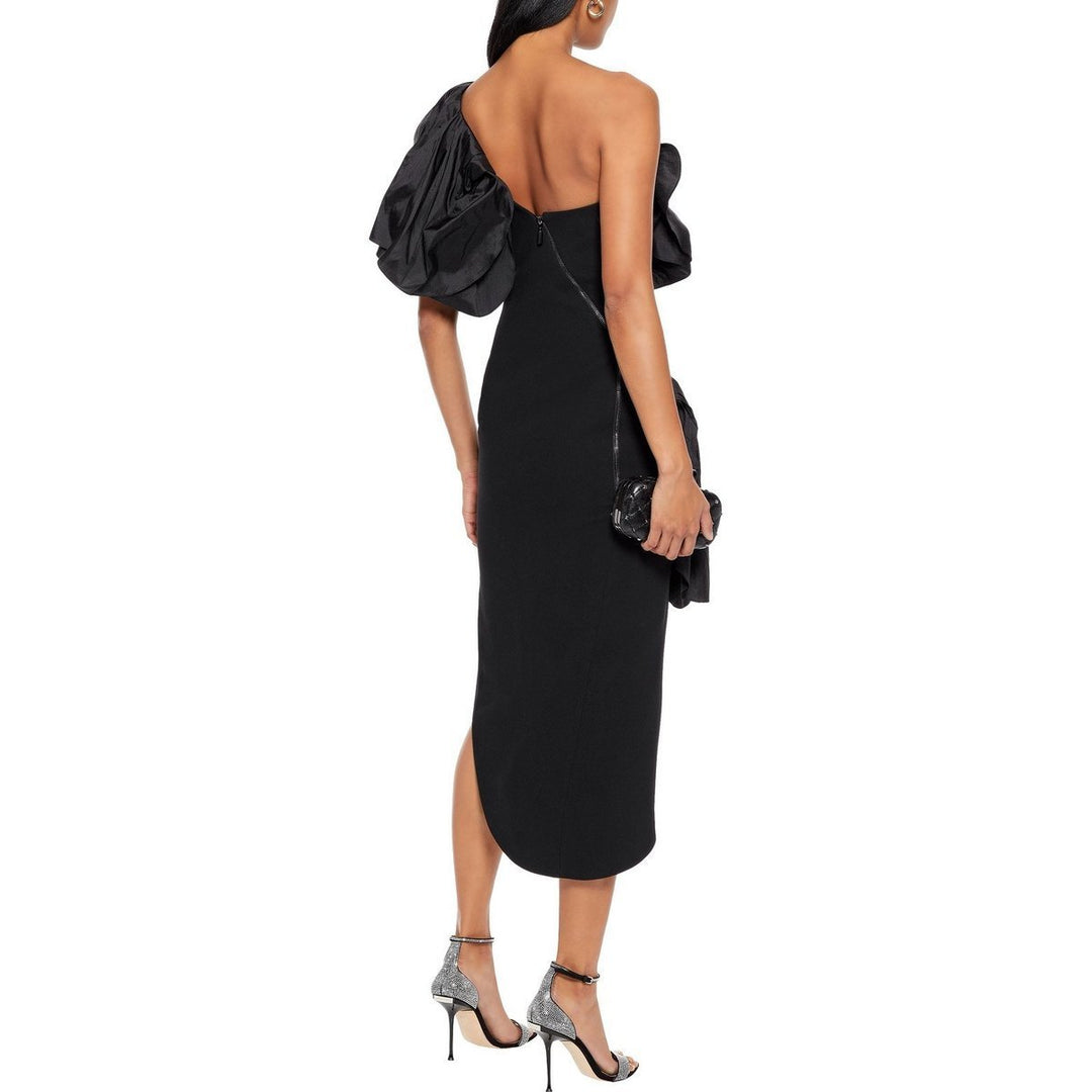 Attentive Ruffle Crepe Midi Dress