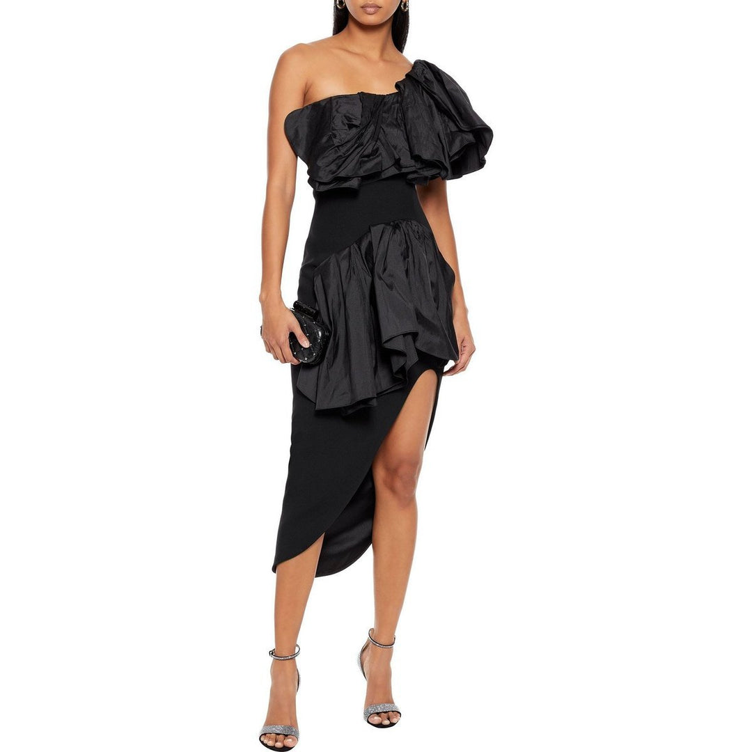 Attentive Ruffle Crepe Midi Dress