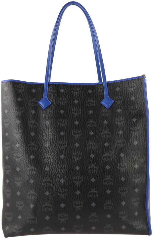 MCM Kira Visetos North-south Large Shopper Blue Black Coated Canvas Tote