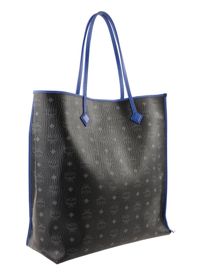 MCM Kira Visetos North-south Large Shopper Blue Black Coated Canvas Tote