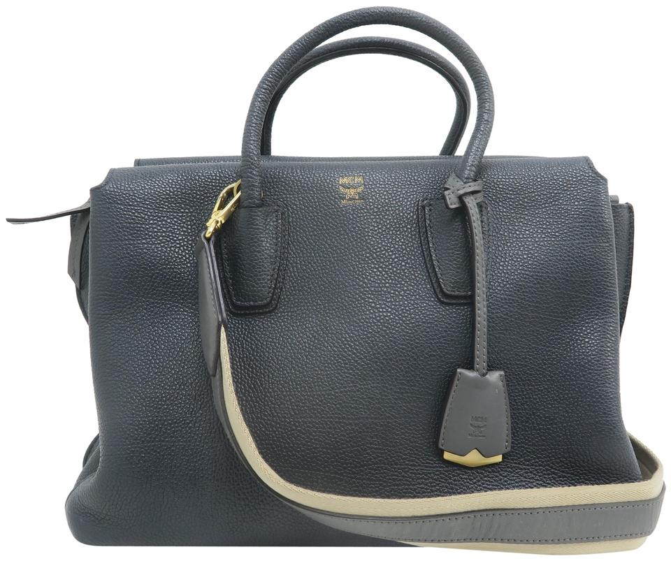 MCM Milla Medium Charcoal Calfskin Leather Tote