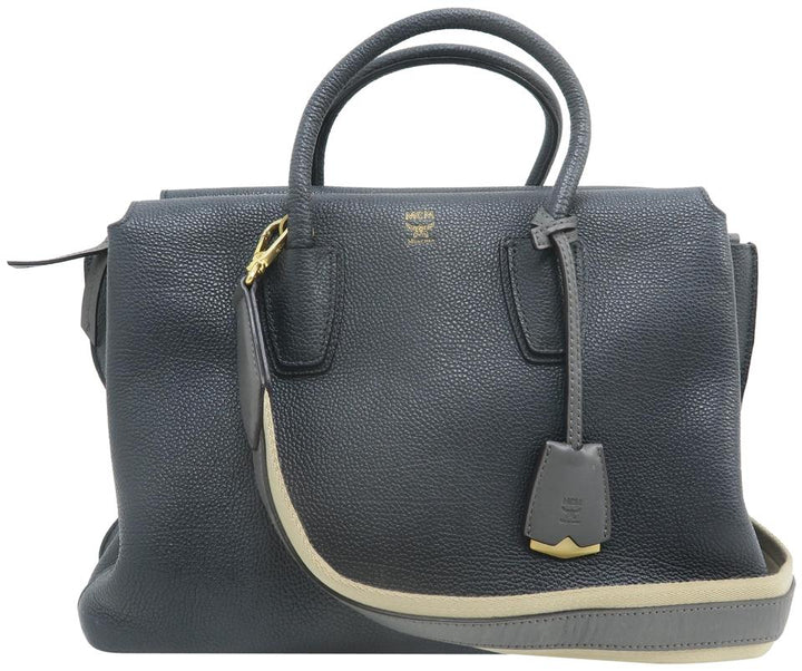 MCM Milla Medium Charcoal Calfskin Leather Tote