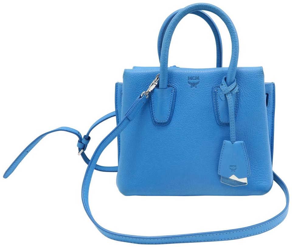 MCM Milla Mini Satchel Blue Calfskin Leather Tote